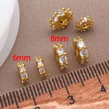 2/4/6 piezas Espaciador de cuentas de circonita cúbica de bronce con baño de oro verdadero de 18K, cuentas sueltas redondas planas con strass para bricolaje para encontrar joyas, hacer joyas, accesorios de moda y regalos creativos de 6/8mm