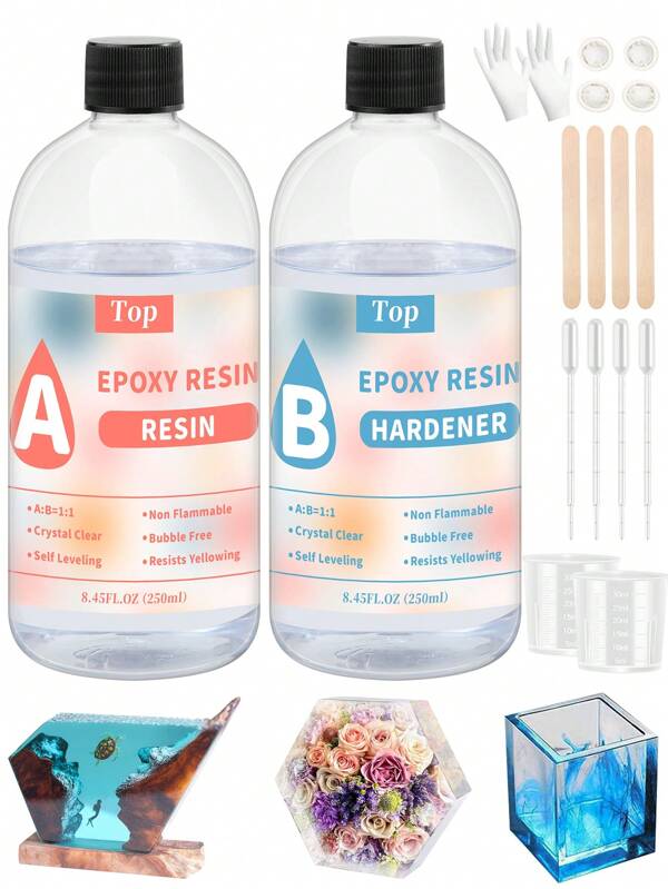 Kit De Résine Époxy Cristal Transparente De 50 Ml / 100 Ml / 250 Ml, Résine Sans Bulles Pour Moulage De Bureau Et De Bar, Résine Époxy Transparente Pour Art Artisanal, Cadeau D'anniversaire / De Fête / De Festival