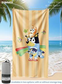Bluey Toalha de praia azulada, 1 peça, toalha de banho com estampa de leite de coco e azul, toalha de banho, toalha de praia estilo fashion, toalha de banho superabsorvente para banheiro, natação, fitness, ioga, toalha de microfibra macia e confortável, leve e portátil, proteção contra vento e sol, à prova de areia para viagens de verão, decoração de banheiro para férias, tamanhos regulares e maiores recomendados (toalha pequena de 35 x 75 cm, 150 cm ou mais recomendada)