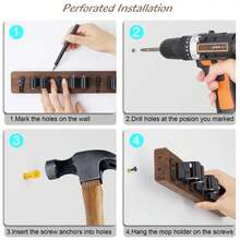 Estantería de madera rústica, soporte de pared para herramientas de jardín, organizador con 4 compartimentos y 4 ganchos para el garaje, el baño