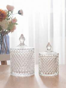 Frasco de vidrio de gran capacidad con tapa, adecuado para almacenar caramelos, recuerdos de boda, granos de té/café, postres de cristal, hisopos de algodón/palillos/joyas/bandas elásticas y condimentos de restaurante/cocina. (Tamaño ligeramente talla grande pequeño, por favor elija con cuidado al hacer el pedido.) - Multicolor - Ver 6