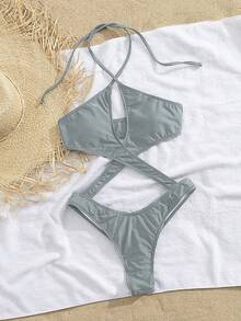 Traje de baño de una pieza sexy con espalda descubierta y cruzado delantero para mujer