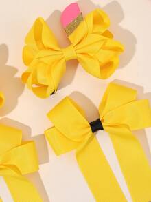 4 件装女童开学发夹铅笔蝴蝶结鳄鱼夹黄粉黑发夹开学第一天发夹可爱甜美发夹新学期礼物发夹儿童发饰 - 彩色 - 查看 6