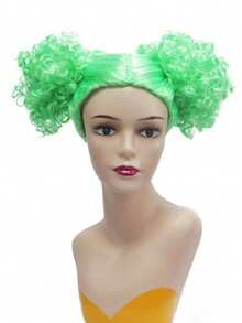 Lockige, bunte Clown-Explosion Perücke, einzigartiges Design mit doppelten Dutt-Frisur, lustige Kostümperücke für Partys - Verschiedenfarbig - Übersicht 7