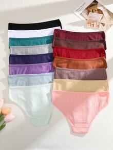 15PCS Cotton Vertical Striped Comfortable Women's Briefs,Underwear - Nhiều màu - Xem 3