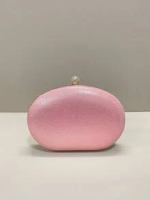 Rhinestone Embellished Pink Evening Clutch Bag With Detachable Gold Chain, Luxury Shiny Mini Evening Bag For Women, Suitable For Formal Party, Banquet, Prom, Wedding, Cocktail Party. Can Be Paired With Party Dresses, Evening Gowns, And Sequin Outfits. - Pink - View 7