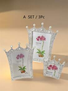 1 pieza Marco con forma de corona, Marco de plástico para fotos con perlas y rhinestone de 3 pulgadas, 6 pulgadas o 7 pulgadas (el papel fotográfico se envía aleatoriamente)