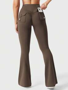 YEOREO Flare Leggings With Pockets For Women Scrunch Butt Sport Leggings High Waist Bootcut Leggings For Workout Gym Yoga Casual