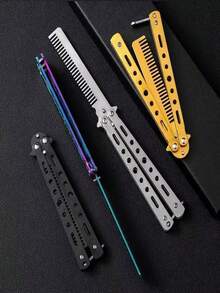 1pc Butterfly Practice Comb Foldable Men's Steel Comb Training Tool Swinging Knife Comb Uncut Stainless Steel Suitable For Outdoor Beginners, Back To School, Travel Holiday Essentials, Hair Accessories For Women, Hair Brush, Detangling Brush, Hairbrush, Hair Combs, Barber, Hair Tools, Hair Products, Slick Back Brush, Hair Care, Hair Comb, Hair Brush, Mini Hair Brush, Curly Hair Products, Hairdressing Equipment, Christmas, Hairdressing, Wooden Comb, Travel Essentials, Hairstyle, Hairdressing,Hair Brush,Slick Back Brush,Styling Brush,Curly Hair Brush,Edge Brush,Hair Comb,Brush Hair,Hair Brush Set,Comb Hair,Comb For Curls,Detangling Brush,Hair Brush For Women,Hair,Travel,Hair Products,Hair Tools,Hair Stuff,Barber,Barber Accessories,Barbershop,Hairdressing Equipment - Multicolor - View 2