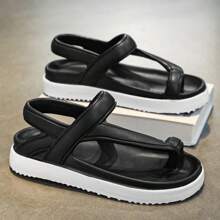 Men's Fashion Flip Flops, Thick Soft Sole, Fashion Versatile, Ideal For Street Wear, Solid Minimalist Style, Outdoor Sports, Beach Vacation, Flat Sandals