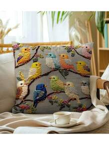 1pc Traditional Style Bird Pattern Pillowcase, 18" X 18", Super Soft Plush, Polyester Material, No Embroidery, Zipper Closure, Machine Washable, Suitable For Farmhouse, Car, Home, Bedroom, Dormitory, Office Decor - Pillow Insert Not Included