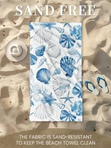 1pc Printed Beach Towel, Shell Pattern Swim Towel, Bath Towel, Fashion Style Beach Towel, Super Absorbent Bath Towel For Bathroom, Swimming, Fitness, Yoga, Soft And Comfortable Microfiber Towel, Lightweight And Portable, Wind And Sun Protection, Sandproof For Summer Travel, Vacation Holiday Bathroom Decor, Available With Or Without Storage Bag, Recommend Regular Sizes And Larger Sizes, (35*75cm Small Size Towel,150cm Or Above Recommended)