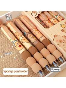 4pcs Gift Set Hippo Shaped Erasable Crystal Point Ballpoint Pen, 0.5mm Fine Tip, Soft Grip, Blue Ink - Daily Office, Christmas, Halloween Gift