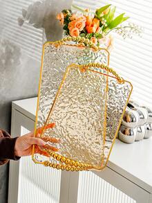 1 件带手柄的矩形托盘，轻巧奢华风格，亚克力材质，耐用，蛋糕盘，可容纳茶杯、玻璃杯、餐具，商用矩形水果托盘，透明水波纹 - 透灰 - 查看 4