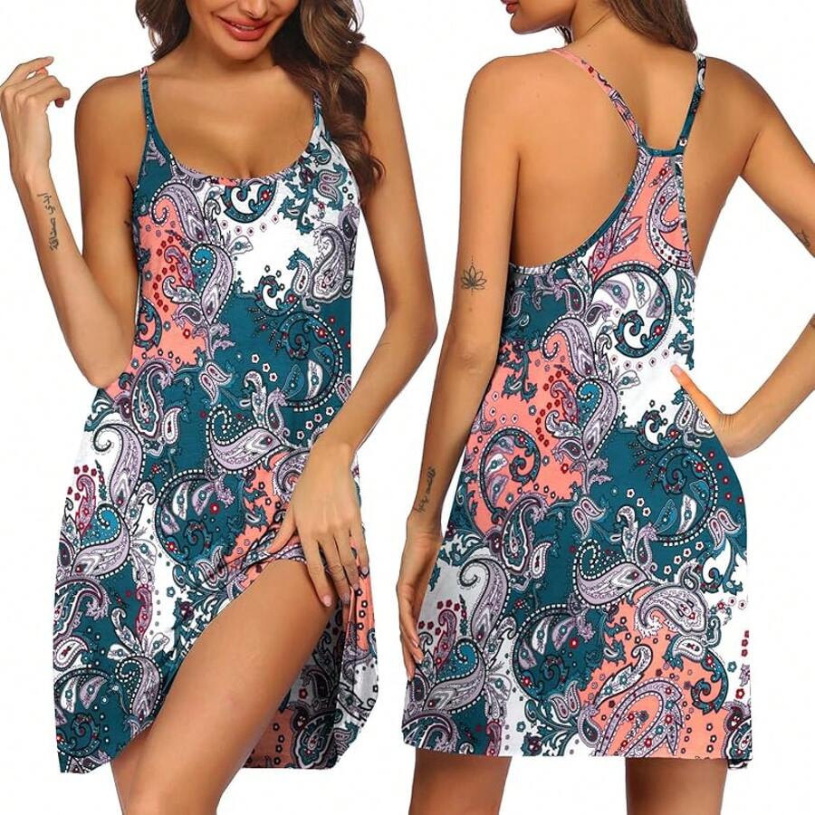 Women's Racerback Sleeveless Nightgown, Sleepwear - Green - View 1