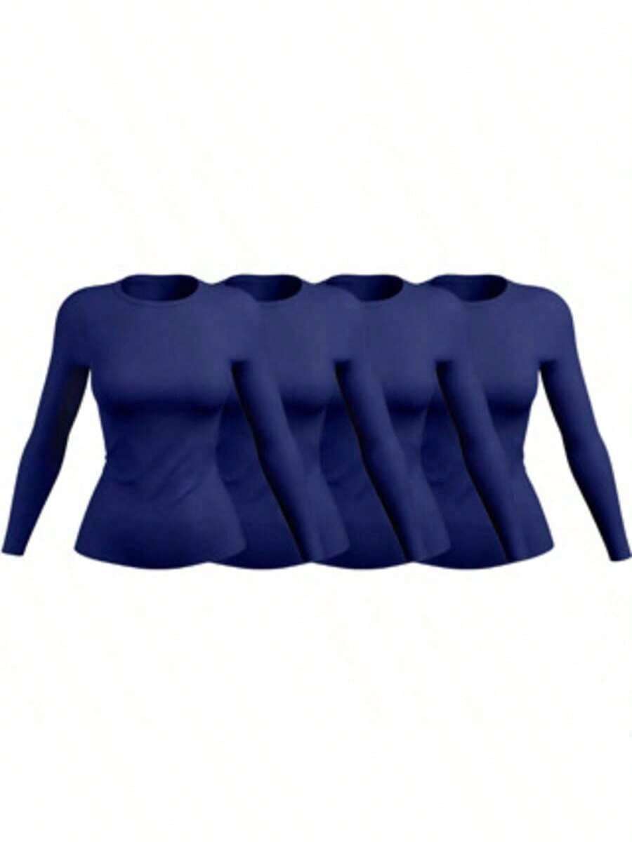 KIT 4 Women's Second Skin Shirt UV+50 Sun Protection Long Thermal T-Shirt Winter And Summer Fashion GJR Modas - 藏蓝色 - 查看 1
