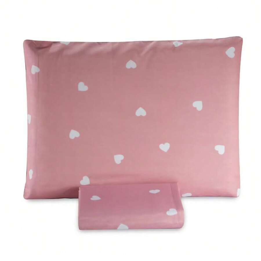 Single Sheet Set With 2 Pieces Printed Cotton Fabric With Elastic All Around And Pillowcase In Matchstick Stitch - Rosa Pálido - Ver 1
