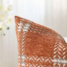 1 件（无插入物）橙色波西米亚格子抱枕套，现代时尚舒适柔软提花雪尼尔彩色 3D 苏格兰格子靠垫套，适合日常家居、沙发、床、卧室、客厅装饰、日常和节日聚会装饰，四季皆宜 - 焦橙色 - 查看 4