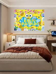 Spongebob SquarePants Themed Photography Background Fabric, Children's Birthday Party Photo Banner Decoration