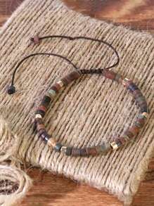 1 Pc Beaded Woven Bracelet, Elegant & Fashionable Handmade Adjustable Natural Stone Bracelet For Girls