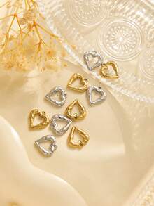 5件/包 304 不锈钢空心心形浮雕 DIY 珠宝配件 - 鏤空愛心配件 - 查看 3