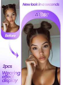 2PCS Messy Bun Hair Piece Human Hair Wavy Stretchy Real Human Hair Scrunchies Hair Bun Donut Elegant Chignon With Elastic Rubber Band Human Hair Tousled Updo Extension Elegant Human Hair Buns #Black #Natural Black #2 #4 Multicolor