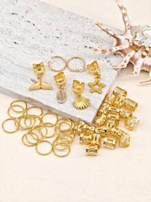46 Stücke Goldene Perlen Muschel Dreads Ringe - Boho Ozean Haarschmuck Set für Zöpfe, Festival Strand Haarzubehör