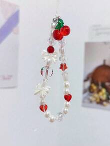 1pc Red Cherry Pendant Phone Lanyard, Phone Accessory Compatible With Camera CCD, Keychain Decor For Bags, Clothes, Designed For Women - Multicolor - View 2