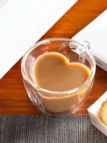 High Borosilicate Heat-Resistant Heart-Shaped Double-Layer Glass Milk, Coffee, Juice Cup With Handle, Heart-Shaped Breakfast Tableware, Heart Coffee Cup, Valentine's Day Gift, Christmas Gift - Multicolor - View 1