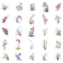 50pcs Orchid Flower Sticker Set For Decorating Luggage, Graffiti, Skateboards, Helmets, Laptops, Phone Cases, Self-Adhesive PET Stickers School Supplies,Back To School