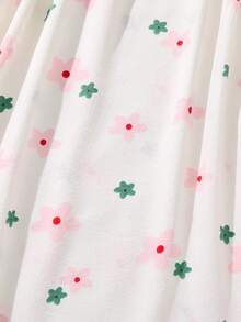 Floral Print Textured Pajama Set, Women Sweet Bow Decor Square Neck Ruffle Trim Camisole Dress - Baby Pink - View 5