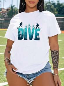 DIVE With Scuba Divers And Corals  Women's Plus Size Sports Short Sleeve Casual T-ShirtLoose Round Neck Short Sleeve T-Shirt Comfortable Summer Summer Leisure First Choice - 白色 - 查看 1