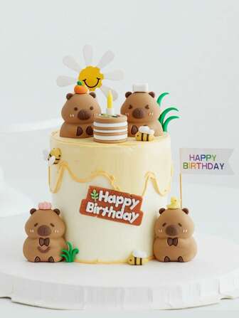 1pc Capybara Cake Topper, Figurine Decor, Cartoon Animal Baking Desktop Children's Birthday Party Decor, Car Decor, Boys/Girls Birthday Party Decorations, Baby Shower Party Desktop Decor, Christmas Gift