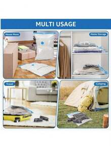 15/10/5/1pcs Reusable Vacuum Storage Bags, Travel Organizer Bags, Clothes Space Saver Bags For Coats, Shirts, Blankets, Pants, Home, Dorm, Closet, Bedroom, Bathroom, Travel Accessories, Back To School, Thick With Double Zipper Seal And Built-In Hand Pump Design, No Extra Tool Needed, Highly Airtight And Reusable, Save Up To 85% Storage Space For Efficient Space Utilization