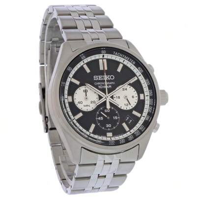 Seiko Essentials Men's Black Dial Stainless Chronograph Quartz Watch SSB429
