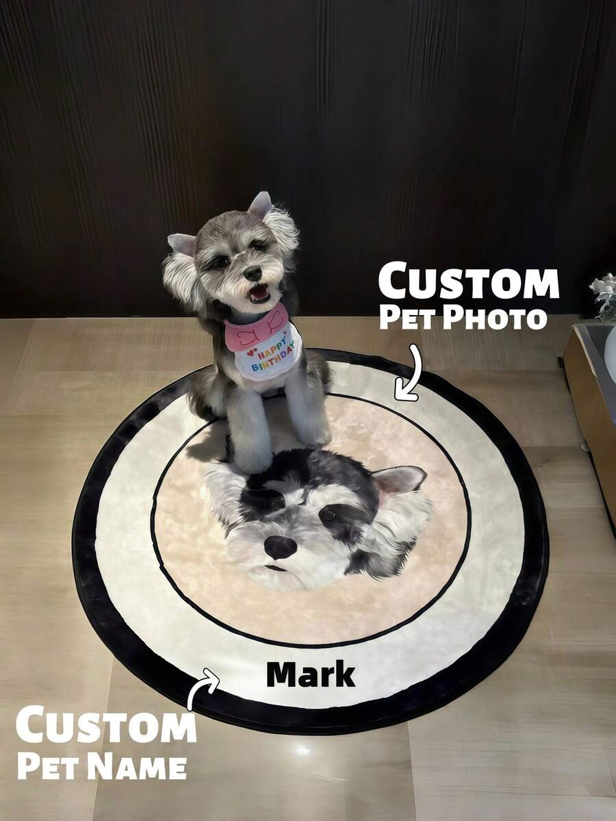 1pc Customized Pet Portrait Carpet, Personalized Pet Face & Name Carpet, Faux Cashmere Material, Unique Decorative Pet Carpet, Soft And Durable, Cute Gift For Dog And Cat Lovers, Pet Owner's Home Decor, Christmas, Thanksgiving Gift, Fashionable Engraving, Colorful, Vintage, Cute, Minimalist, Adorable Pet Customization, Unique, Personalized Pet Anniversary, Birthday Gift