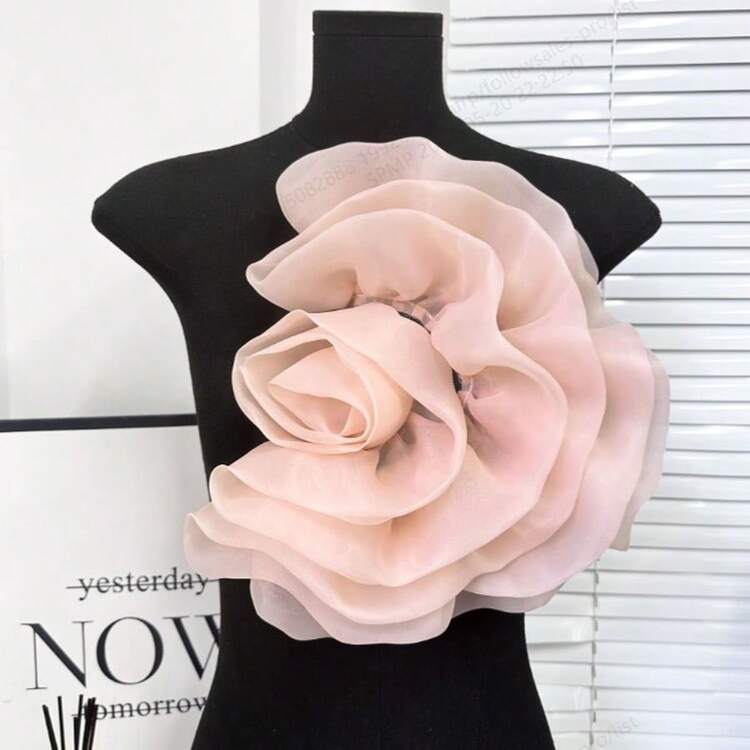 2pcs Handmade 3D Organza Flower Applique Corsage - Vibrant Solid Colour Layered Rose Design, Handmade Sewing Supplies For DIY Bridal Wedding Dress, Corsage And Fashion Accessories, Wedding Holiday Party Wear! - Multicolor - View 2