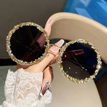 1 chiếc kính mát thời trang tròn kim loại đính đá trang trí cho nữ cỡ lớn cổ điển thanh lịch độc đáo Y2K thời trang, cho kỳ nghỉ khác biệt - Vàng - Xem 9