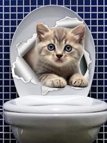 1pc 3D White Puppy Broken Wall Pattern Sticker, PVC Self-Adhesive Bathroom Wall Decal