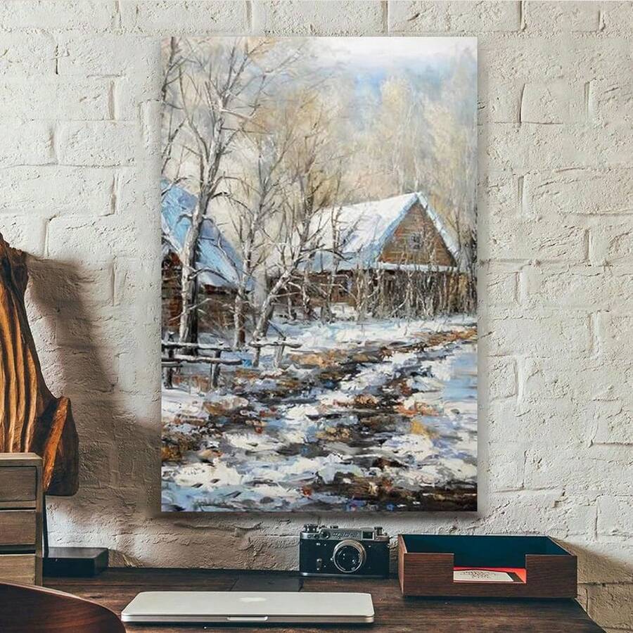 Framed Retro Farmhouse Christmas Decoration - Rural Wall Decoration - Rural Town - Colorful Poster Decorative Painting Canvas Wall Art Living Room - Framed - View 1