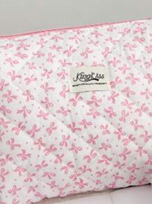 1 set di borse da viaggio e accessori composto da: 1 borsa per cosmetici con fiocco su sfondo bianco, 1 zaino da viaggio, 1 borsa per articoli da toeletta, 1 borsa per biancheria intima, 1 borsa per assorbenti igienici, custodia per cuffie, tappi per le orecchie, cuffie, caricabatterie, rossetto, cosmetici, profumo, prodotti per la cura della pelle, decorazione per la casa. Adatto per madri, studenti, donne, chiavi, regali per le vacanze