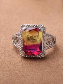 1pc Fashion Transparent Bicolor Rectangular Ring For Women, Stylish Spring/Summer Design - Two-color - View 3