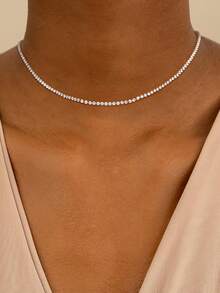 1 chiếc vòng cổ tennis nữ, mặt dây chuyền tennis Cubic Zirconia mạ vàng 14K, phù hợp làm trang sức hàng ngày của phụ nữ - Nhiều màu - Xem 7