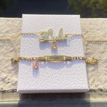 Zirconia Flower Customized Name Jewelry Set For Girl Personalized Nameplate Pendant Cute Necklace Bracelet Gift