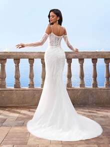 Elasola HEARBOBO Romantic Elegant Noble & Cute White Lace Appliques Mermaid Wedding Dress With Train,Suitable For Beach,Lawn Wedding Party Elegant - White - View 2