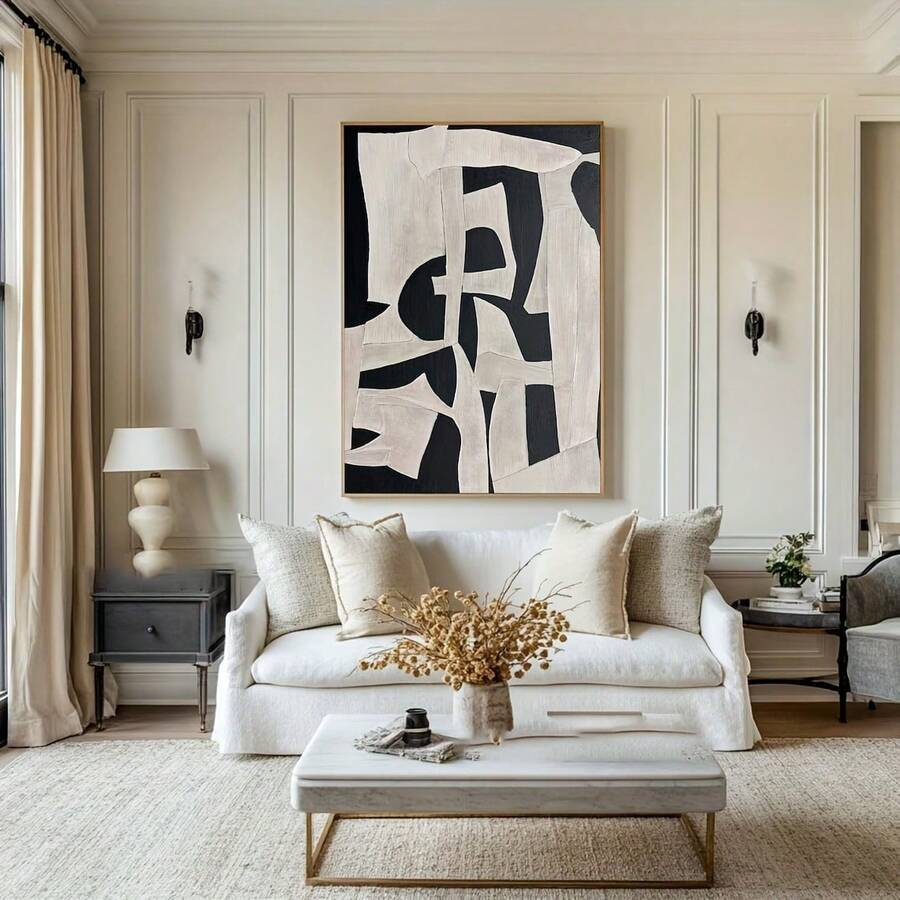 1pc Modern Abstract Geometric Wall Art Print - Frameless, Black & White Canvas Decor For Living Room, Bedroom, Office, Or Dining Area - Ideal Holiday Gift, Living Room Decor|Minimalist Decor|Canvas Print Quality, Wall Decor - Multicolor - View 1