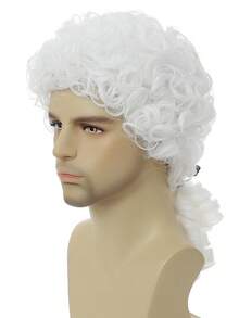 Airhostess Judge Colonial Wig For M Funny Crazy Wigs Washington Hallowe Costume Cosplay Party Wigs (Light Brown) - B1-Judge Colonial 假髮-亮白色 - 查看 4