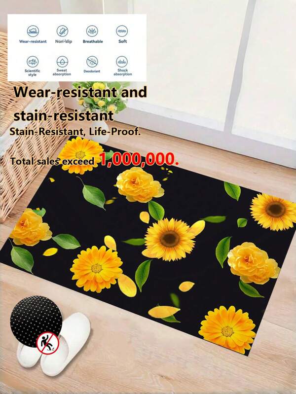 1 Pieza de Felpudo de Entrada Interior/Exterior con Patrones Florales - Una Alfombra de Terciopelo Yunjin con Peso de 1000g/M² con Nueva Tecnología Mejorada con Características Antideslizantes, Bacteriostáticas, Absorción de Sonido y Silenciosas, Suave y Lavable a Mano, Felpudo Rectangular de Poliéster Hecho de Material de Terciopelo Yunjin Adecuado para Uso Interior/Exterior Perfecto para Entrada, Porche, Cocina, Baño, Balcón y Decoración de Balcón, Alfombra de Área Grande, Decoración de Habitación, Accesorios de Baño, Regreso a la Escuela