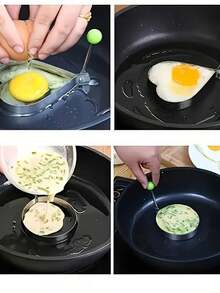 1 件/4 件煎饼模具 - 煎锅鸡蛋成型器，不锈钢煎饼模具，适用于煎蛋卷和煎蛋，易于使用和清洁，形状多样，用途广泛