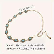 Women's Metal Chain Belt With Turquoise Oval Waistband - 金色 - 查看 4